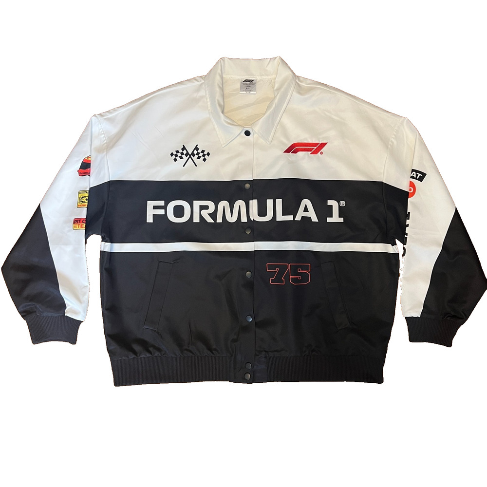 Formula 1 Mens XXL White Black Snap Jacket F1 Racing Graphic NWOT Hybrid
